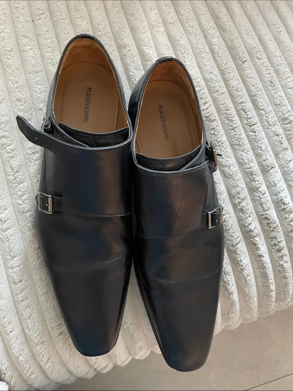 Magnanni Black Leather Double Monk Strap Oxfords